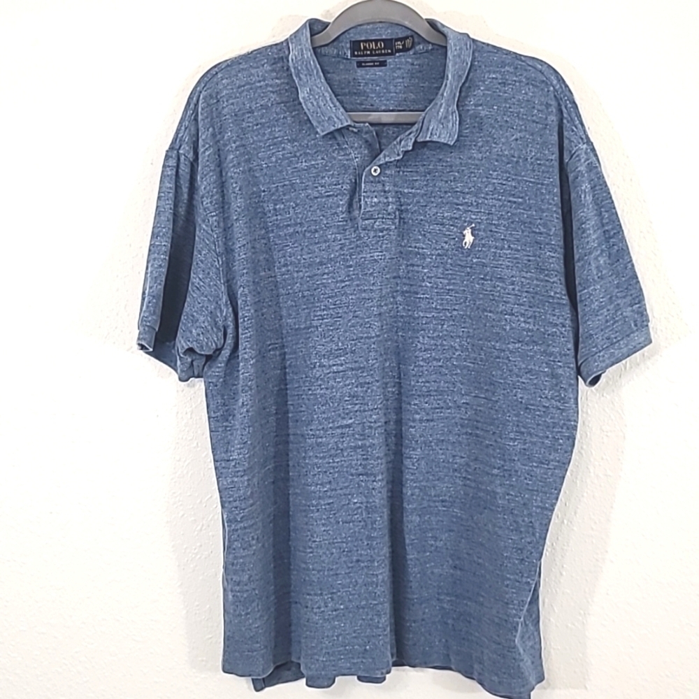 POLO RALPH LAUREN Men's Blue Marled Short Sleeve Shirt 100% Cotton, size XXL